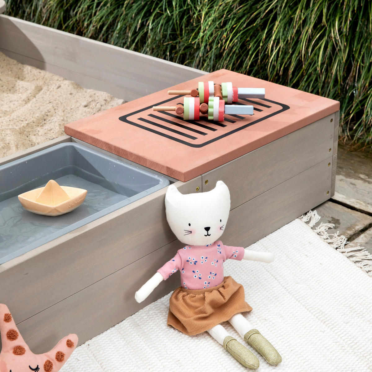 SANDKASTEN 120/120/20 cm  - Rosa/Grau, Basics, Holz (120/120/20cm) - MUDDY BUDDY