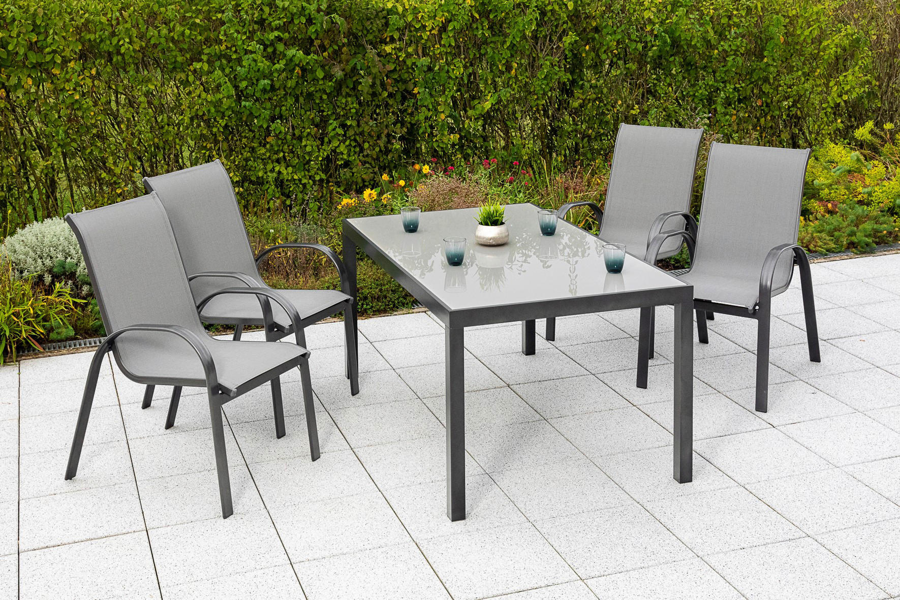 GARTENTISCH 150/90/72 cm Metall, Glas rechteckig  - Graphitfarben, KONVENTIONELL, Glas/Metall (150/90/72cm) - Gardenson