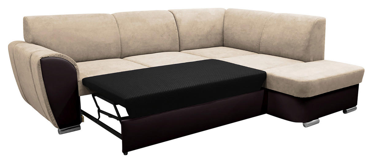 ECKSOFA in Velours Dunkelbraun, Beige  255/196 cm  - Dunkelbraun/Beige, Design, Kunststoff/Textil (255/196cm) - MID.YOU