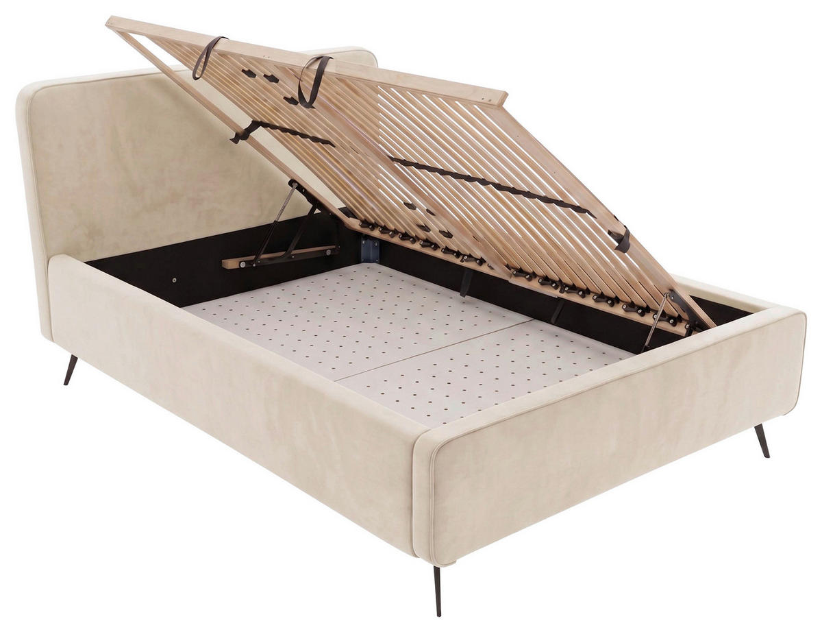 POLSTERBETT 140/200 cm,  in Creme, Lattenrost, Bettkasten,  - Creme/Schwarz, MODERN, Holz/Textil (140/200cm) - MID.YOU