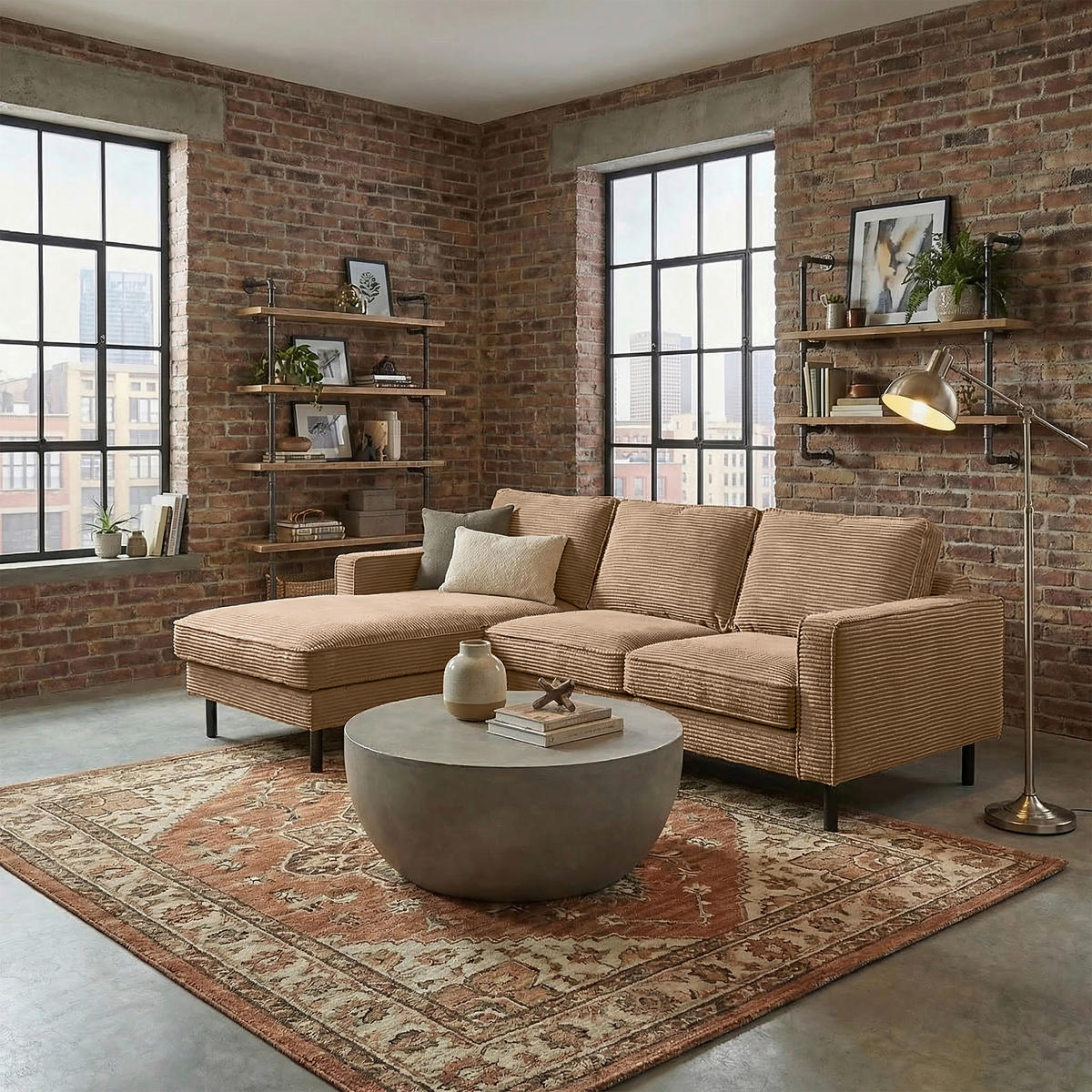 ECKSOFA Hellbraun Cord Bettkasten, Schlaffunktion, Rücken echt  - Hellbraun/Schwarz, Design, Textil/Metall (166/238cm) - Livetastic