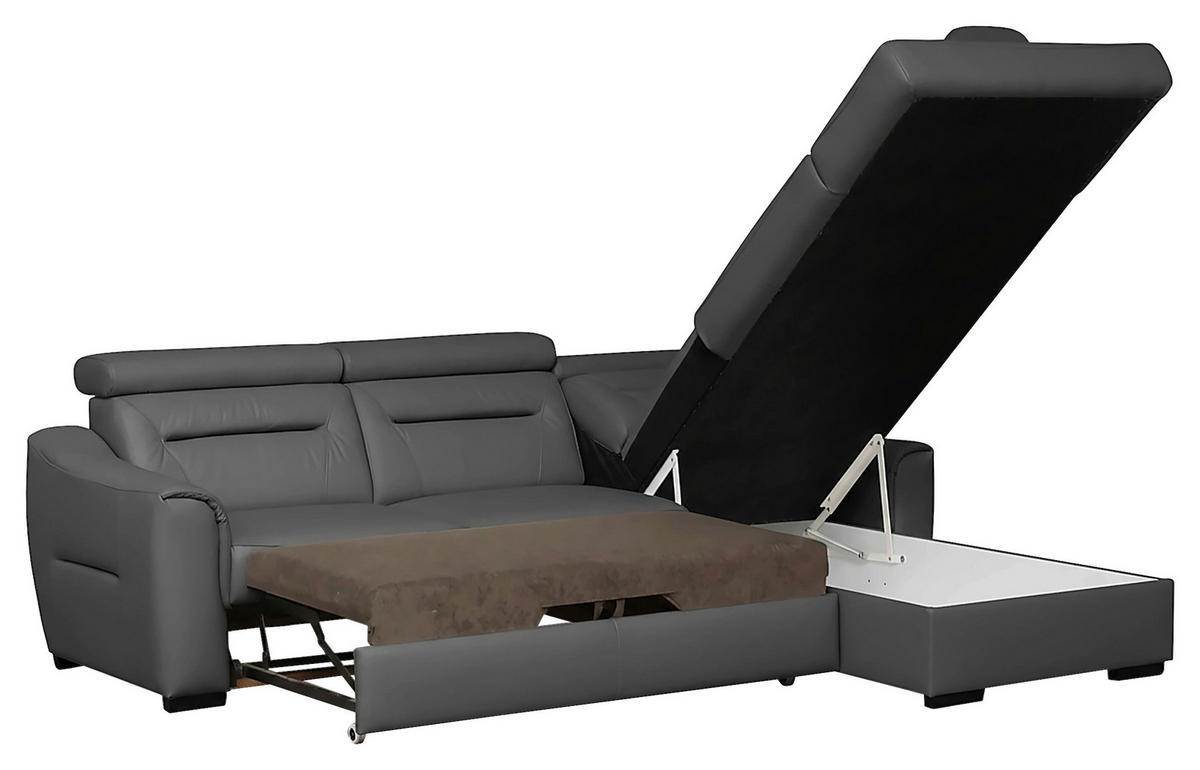 ECKSOFA Lederlook Echtleder Anthrazit  - Wengefarben/Anthrazit, Design, Leder/Holz (260/212cm) - Celina Home