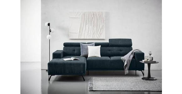 ECKSOFA in Chenille Petrol  - Petrol/Schwarz, KONVENTIONELL, Textil/Metall (178/264cm) - Hom`in