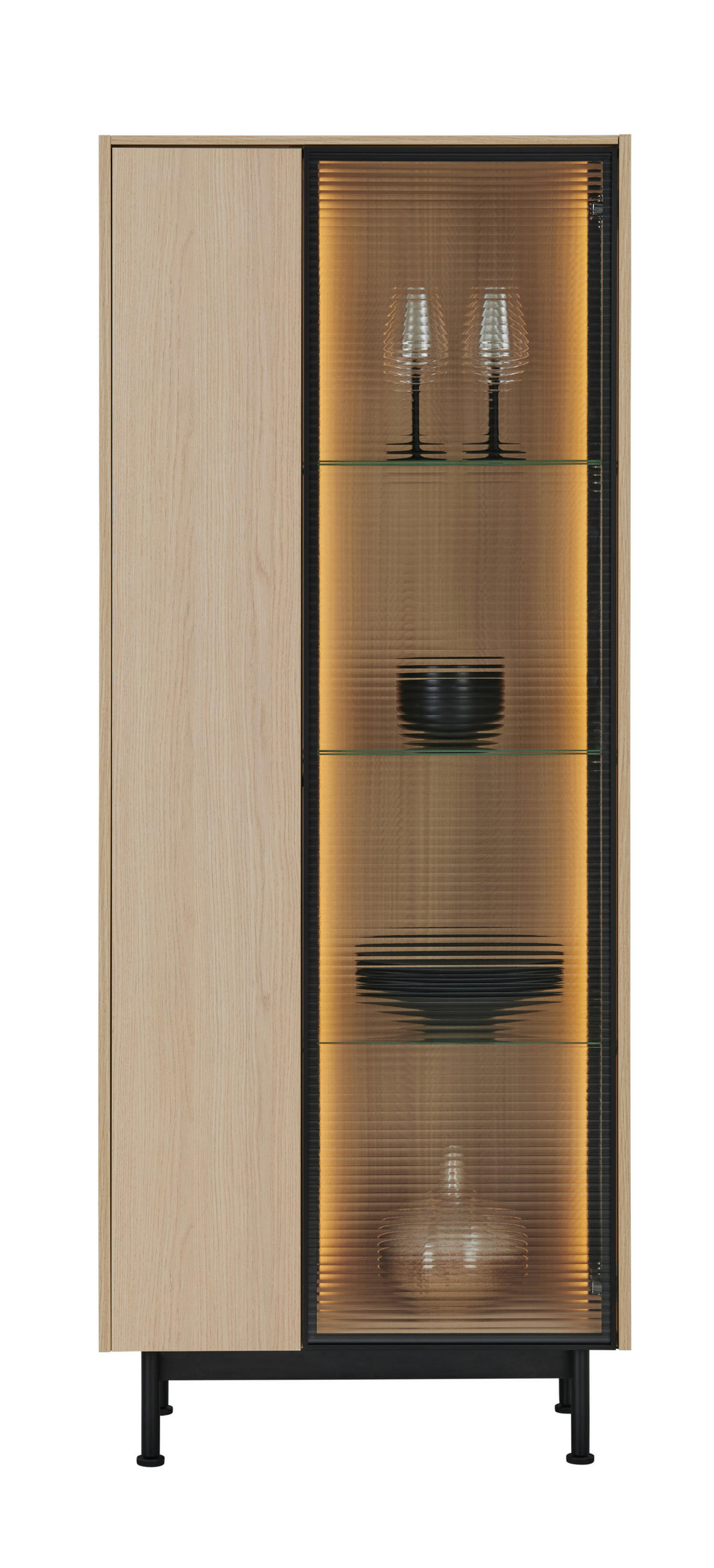 VITRINE Eichefarben  70/176/40 cm  - Eichefarben/Schwarz, Design, Glas/Holzwerkstoff (70/176/40cm) - Lomoco