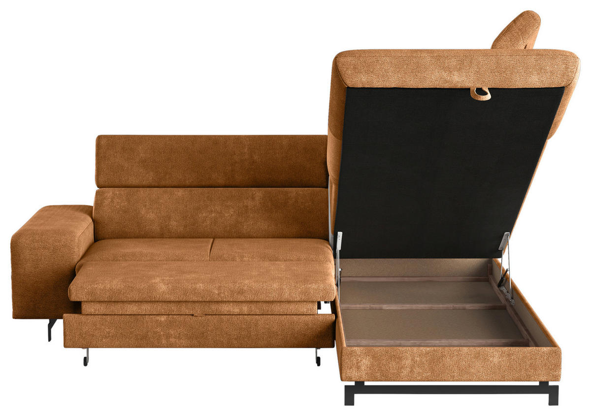ECKSOFA Cognac Chenille  - Cognac/Schwarz, Textil/Metall (262/215cm) - MID.YOU