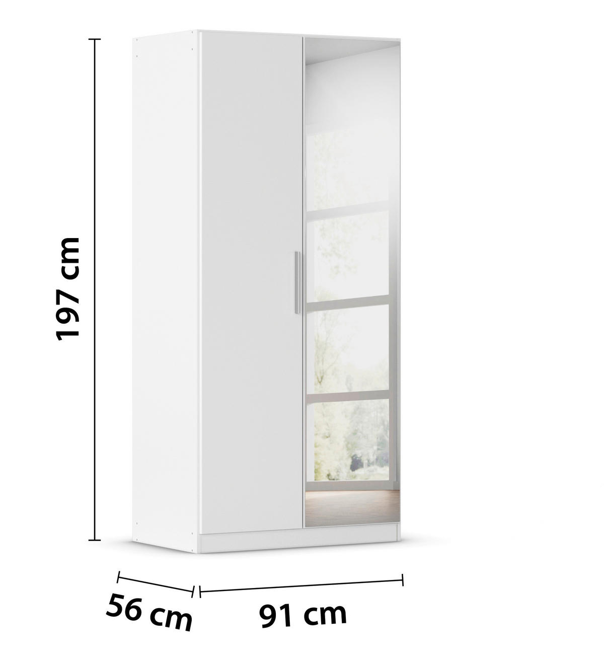 DREHTÜRENSCHRANK 91/197/54 cm,  in Weiß, 2-türig  - Alufarben/Weiß, KONVENTIONELL, Glas/Holzwerkstoff (91/197/54cm) - home24