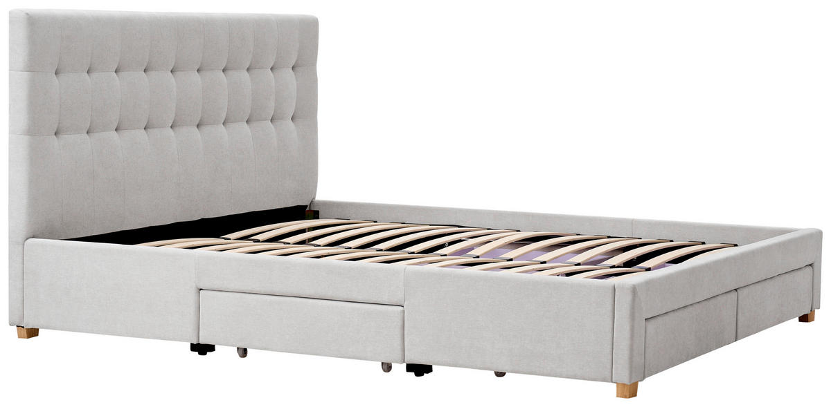 POLSTERBETT 140/200 cm, inkl. gepolstertes Kopfteil, Lattenrost, Bettschubladen,  in Hellgrau  - Hellgrau/Naturfarben, Design, Holz/Textil (140/200cm) - Boxxx