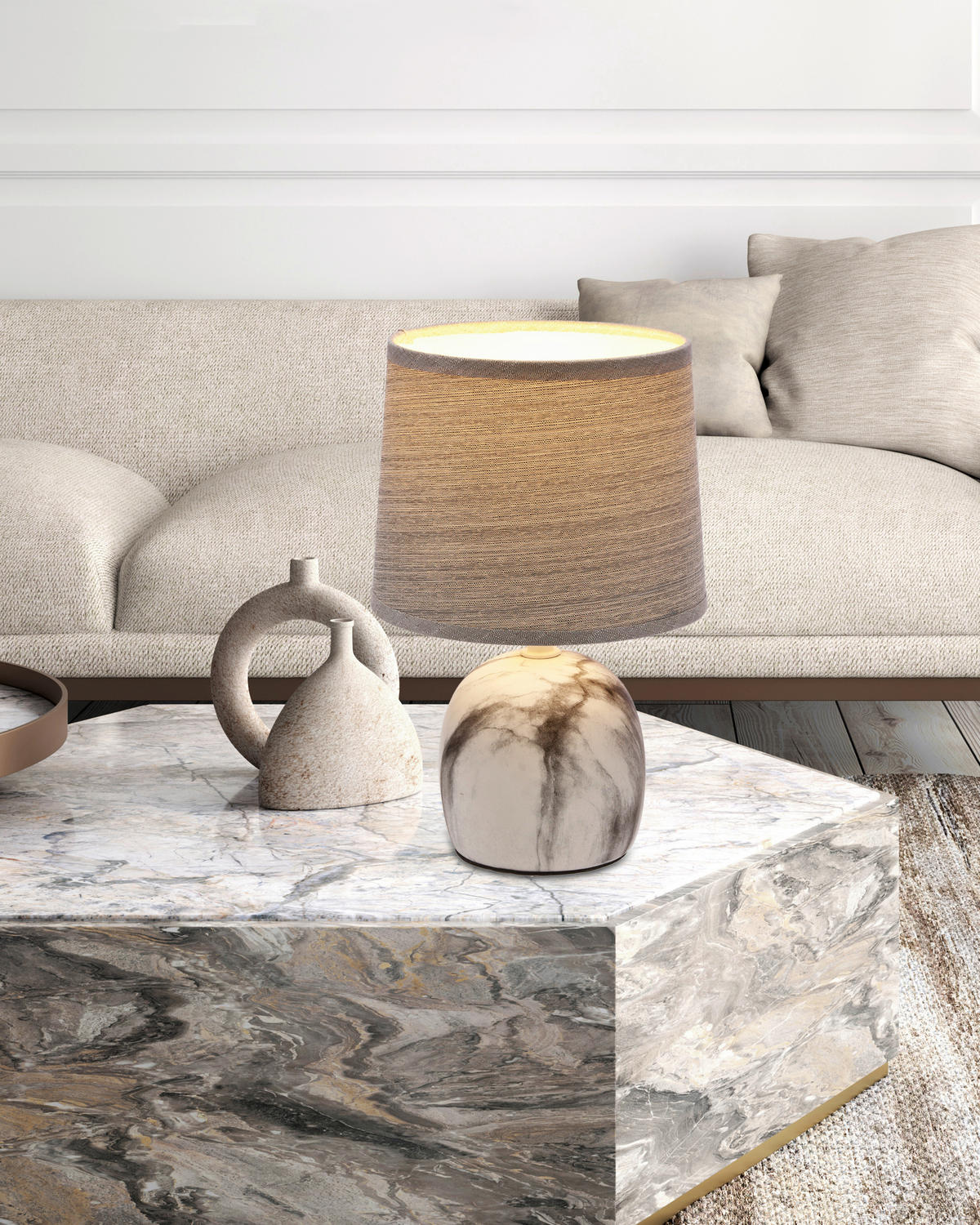 BORDSLAMPA Adelina 16/16/25 cm   - grå, Klassisk, metall/textil (16/16/25cm)