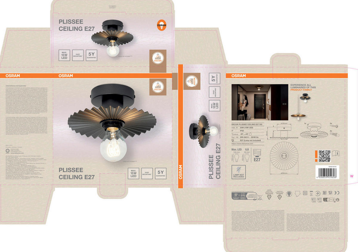 DECKENLEUCHTE 20/9 cm   - Dunkelgrau, Basics, Metall (20/9cm) - Osram