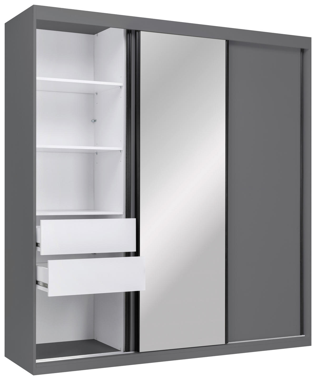 SCHIEBETÜRENSCHRANK 200/215/59,5 cm 3-türig  - Schwarz/Graphitfarben, MODERN, Holzwerkstoff/Metall (200/215/59,5cm) - MID.YOU