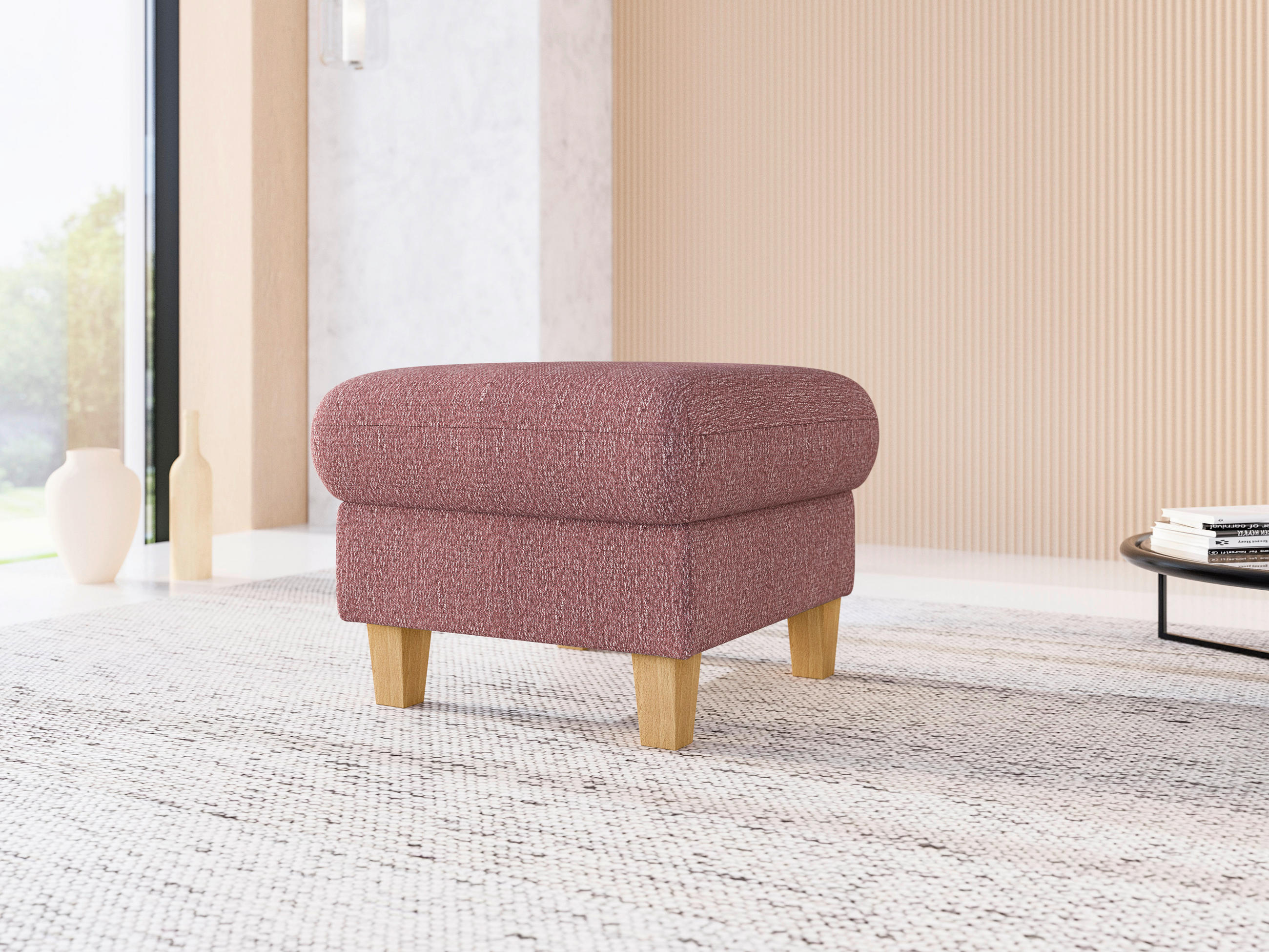 HOCKER GLENDALE E Chenille Aubergine  - Eichefarben/Aubergine, KONVENTIONELL, Holz/Textil (58/48/58cm) - Sit & More