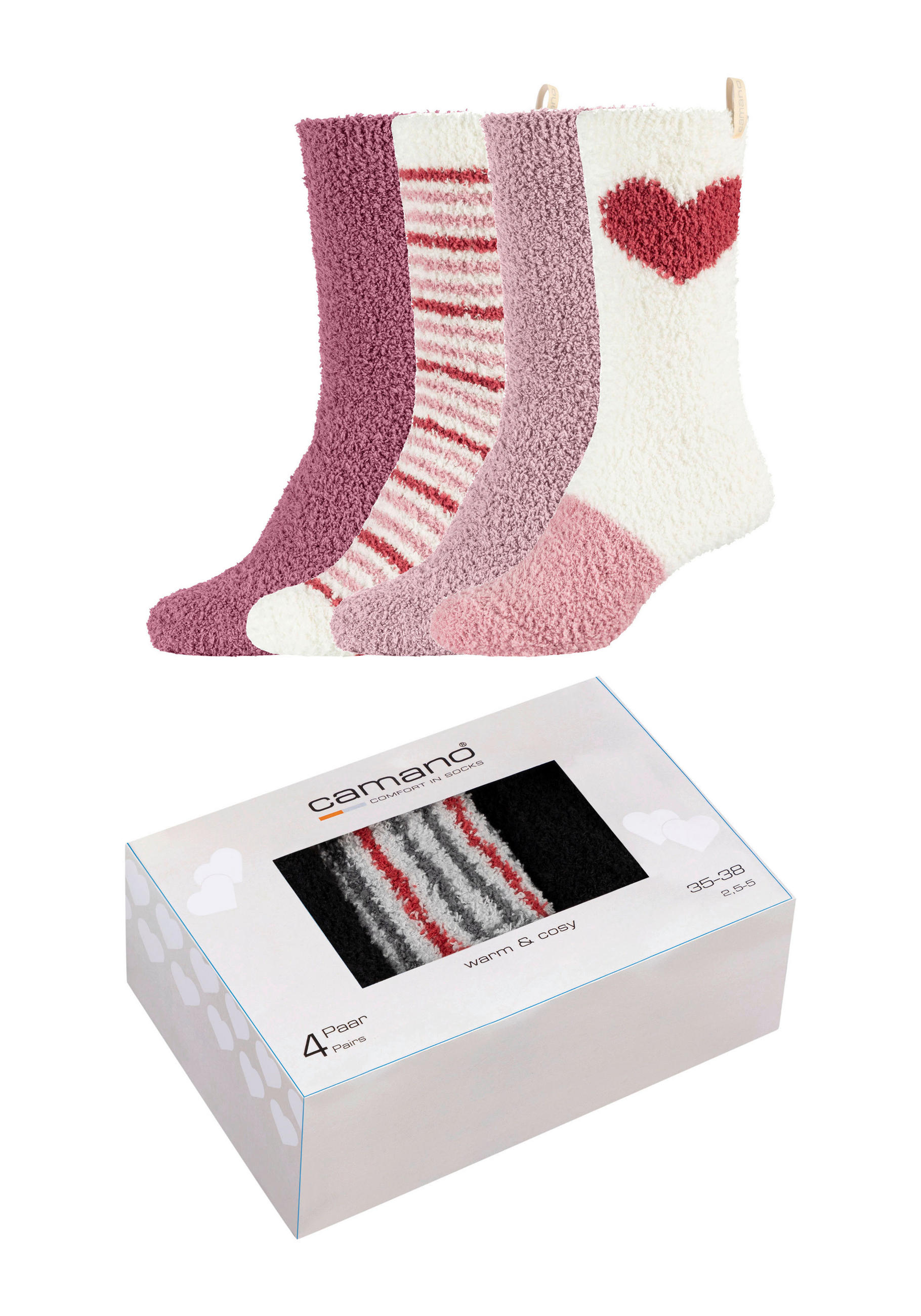 SOCKEN CAMANO KUSCHELSOCKEN 4ER PACK 8 Stück Rosa, Weiß  - Rosa/Weiß, Basics, Textil (35/38null)