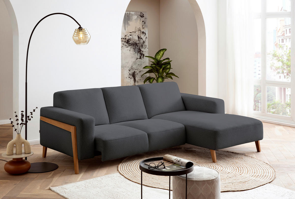 ECKSOFA in Struktur Anthrazit  - Eichefarben/Anthrazit, Design, Holz/Textil (250/163cm) - Stylife