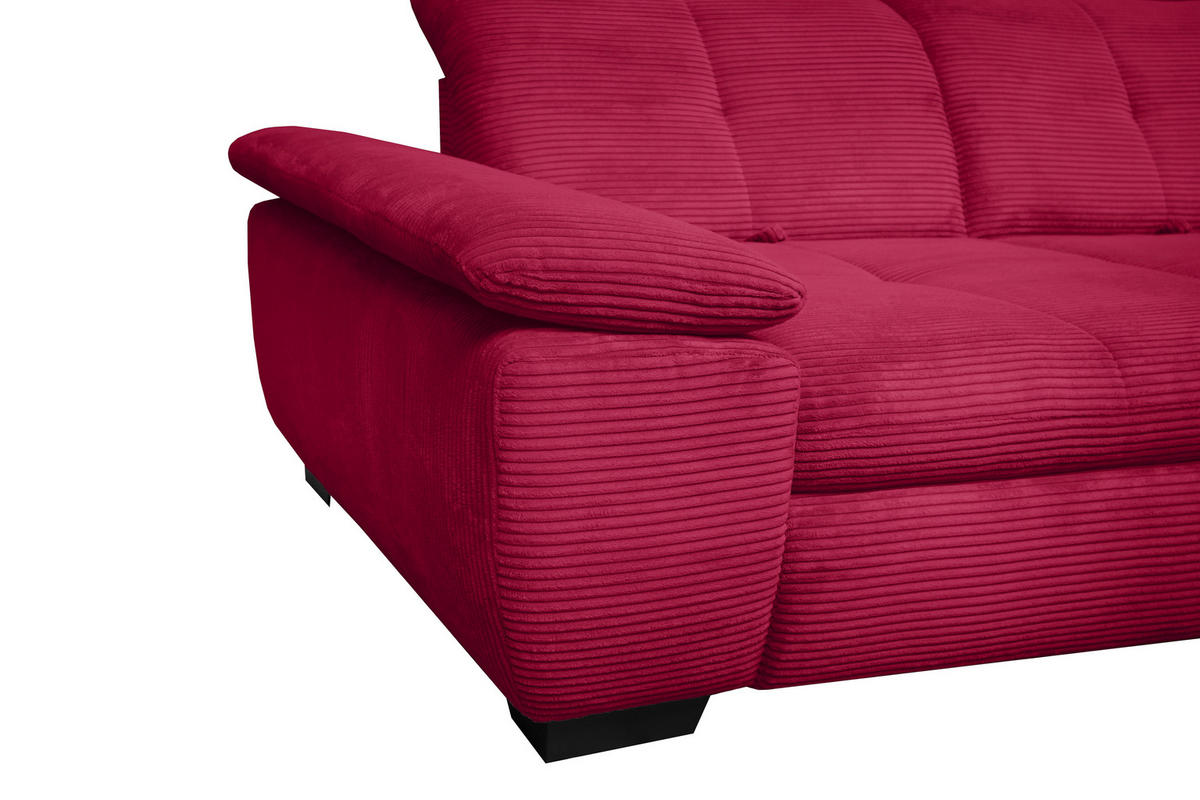 ECKSOFA in Cord Rot  - Rot/Schwarz, Design, Textil/Metall (313/242cm) - Xora