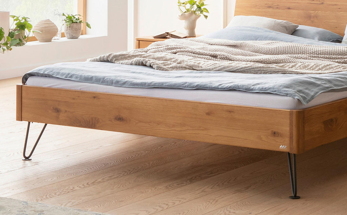 BETT 140/200 cm  in Wildeiche   - Wildeiche/Anthrazit, Modern, Holz/Metall (140/200cm) - Hasena