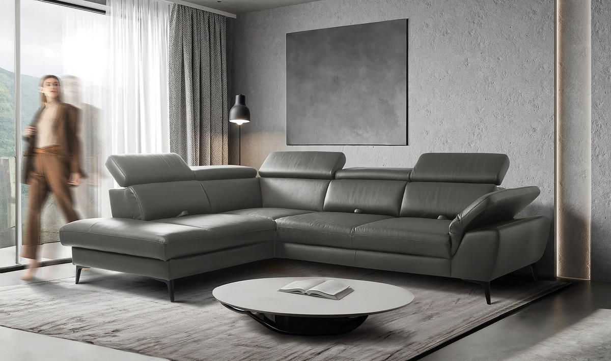 ECKSOFA  in Lederlook Echtleder Anthrazit  220/274 cm  - Anthrazit/Schwarz, Design, Leder/Textil (220/274cm) - Livetastic