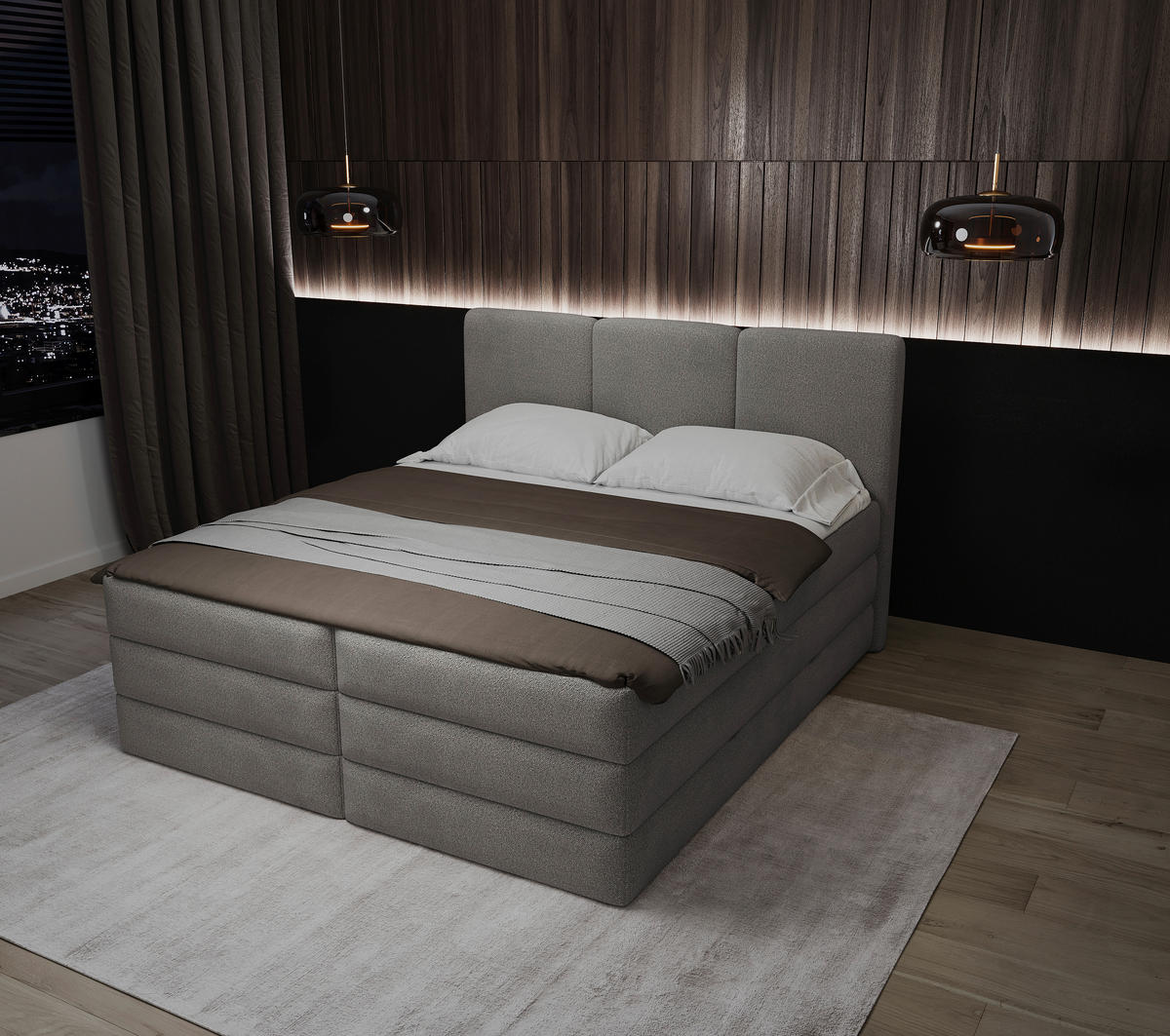 BOXSPRING-ÁGY 160/200 cm  antracit  - fekete/antracit, Modern, műanyag/faalapú anyag (160/200cm) - MID.YOU