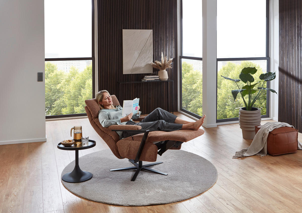 RELAXSESSEL in Textil Kupferfarben  - Schwarz/Kupferfarben, Design, Textil/Metall (68/117/85cm) - Cantus