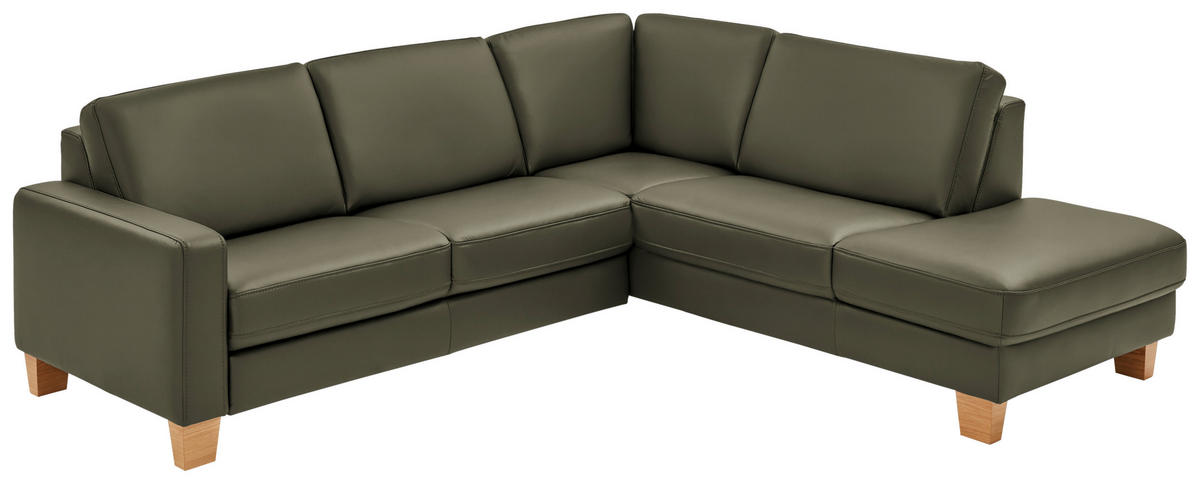 ECKSOFA in Echtleder Grau, Grün  - Eiche Bianco/Grau, Natur, Leder/Holz (257/235cm) - Valdera