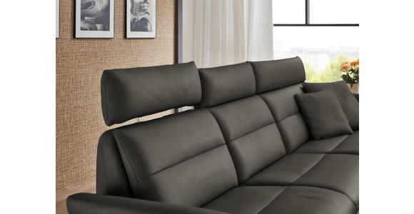 ECKSOFA in Echtleder Dunkelgrau 300/157 cm - Dunkelgrau/Schwarz, Design, Leder/Metall (300/157cm) - Dieter Knoll