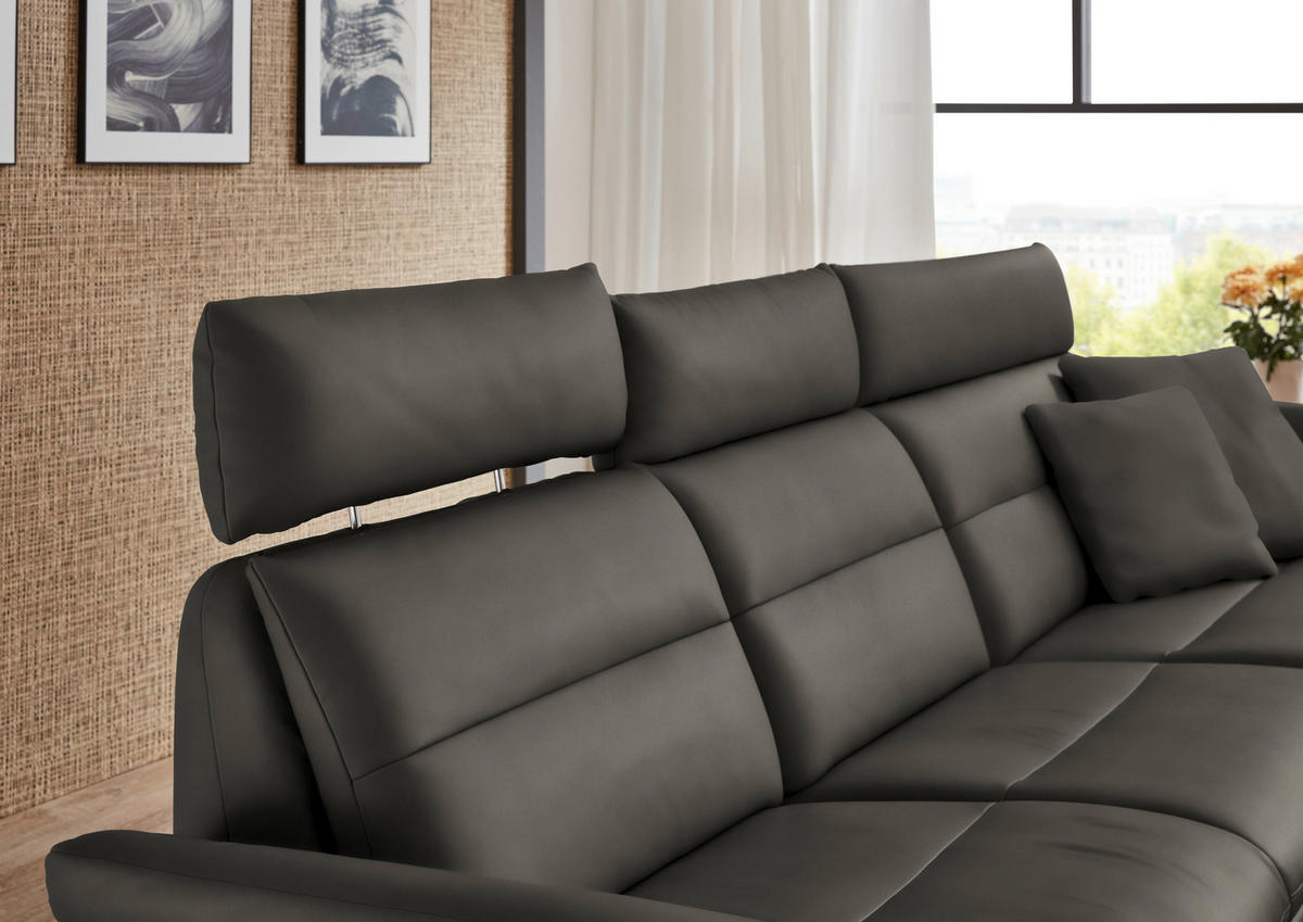 ECKSOFA in Echtleder Dunkelgrau  - Dunkelgrau/Schwarz, Design, Leder/Metall (300/157cm) - Dieter Knoll