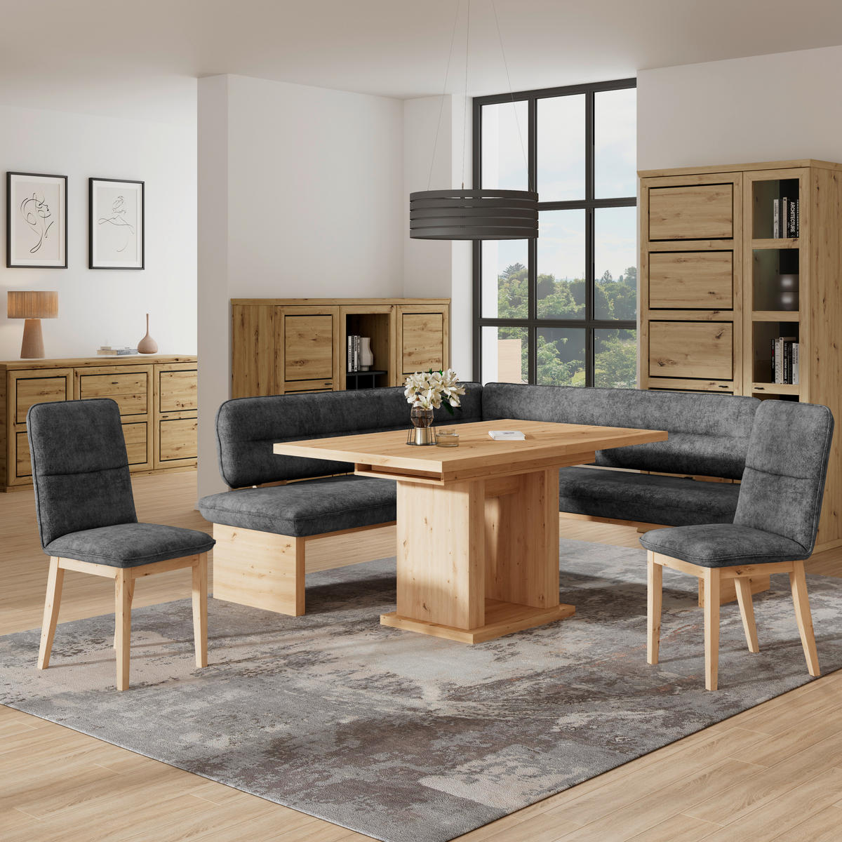 ECKBANK 192/170 cm Webstoff Schwarz Eiche Sperrholz   - Eichefarben/Schwarz, KONVENTIONELL, Holz/Textil (192/170cm) - James Wood