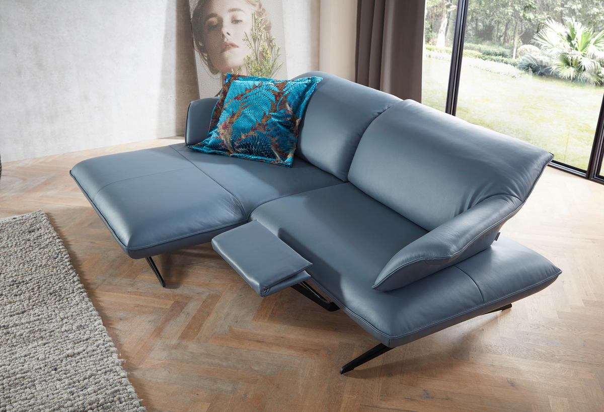 ECKSOFA in Echtleder Blau  - Blau/Beige, Design, Leder/Metall (252/169cm) - Koinor