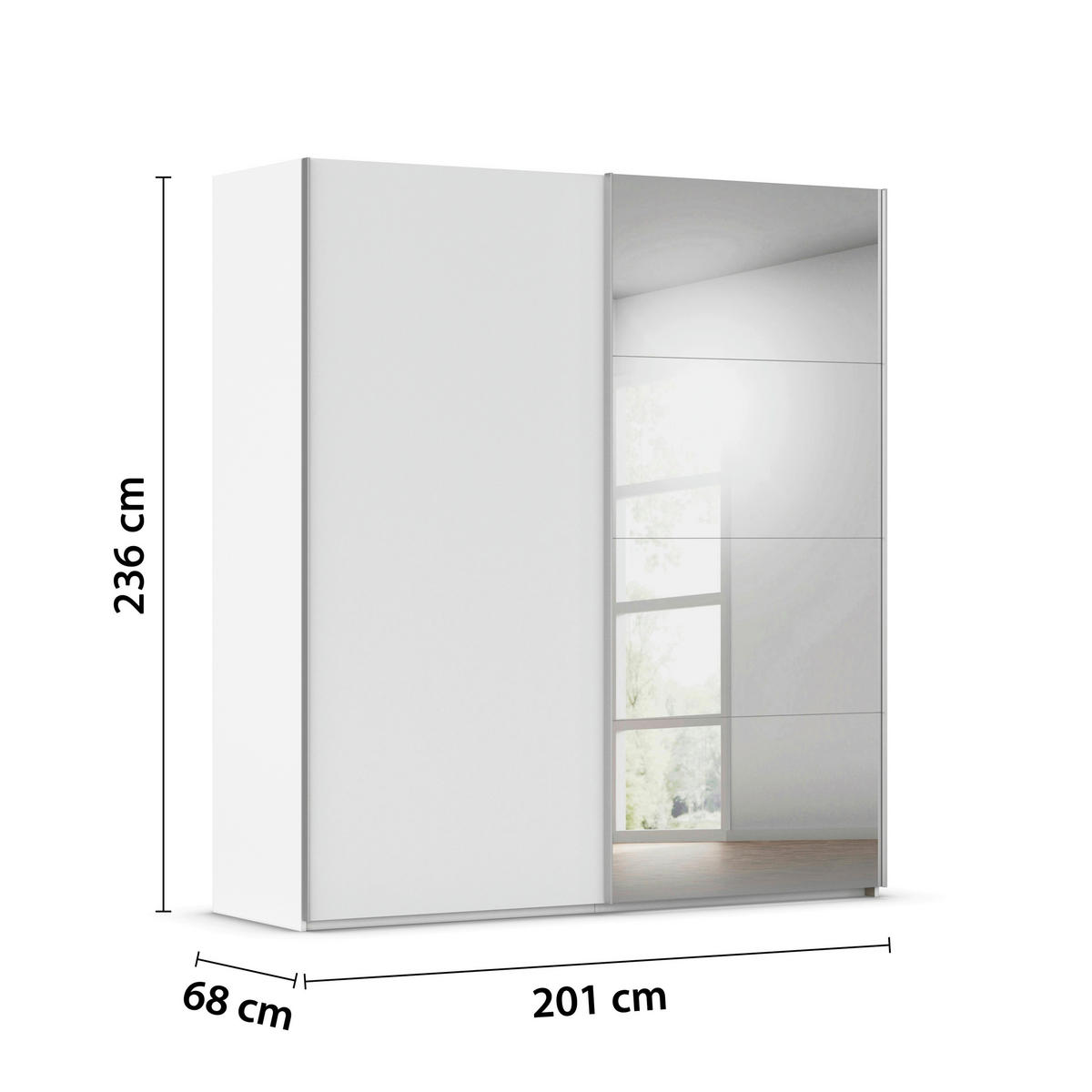 SCHWEBETÜRENSCHRANK 201/236/68 cm 2-türig Weiß, Weiß Hochglanz  - Weiß Hochglanz/Alufarben, Basics, Glas/Holzwerkstoff (201/236/68cm) - Novel