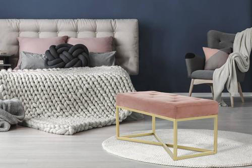 DLHÁ TABURETKA, kov, plast, textil, kompozitné drevo, 90/40/40 cm - zlatá/staroružová, Basics, kov/kompozitné drevo (90/40/40cm)