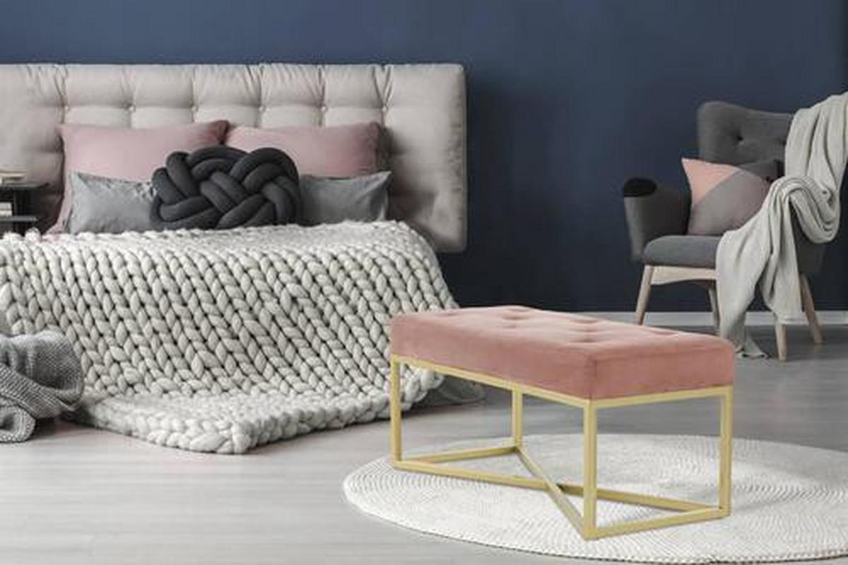 TABURETOVÁ LAVICE, kov, plast, textil, kompozitní dřevo, 90/40/40 cm - starorůžová/barvy zlata, Basics, kov/kompozitní dřevo (90/40/40cm)