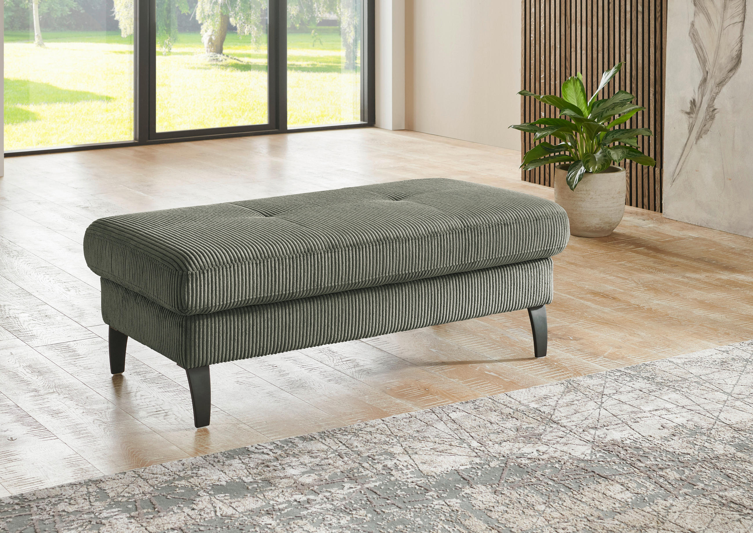 HOCKER in Textil Olivgrün  - Schwarz/Olivgrün, Modern, Textil/Metall (130/45/67cm) - Beldomo Style
