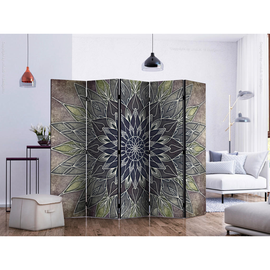 Thumbnail - artgeist Paravent, Braun, Dunkelgrau, Holz, Textil, Kiefer, massiv, Abstraktes, 225x172x3 cm, Motiv auf Vorder- und Rück...
