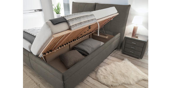 POLSTERBETT Matratze, gepolstertes Kopfteil, Lattenrost, Bettkasten Graubraun 180/200 cm  - Graubraun/Silberfarben, KONVENTIONELL, Holz/Textil (180/200cm) - Dieter Knoll