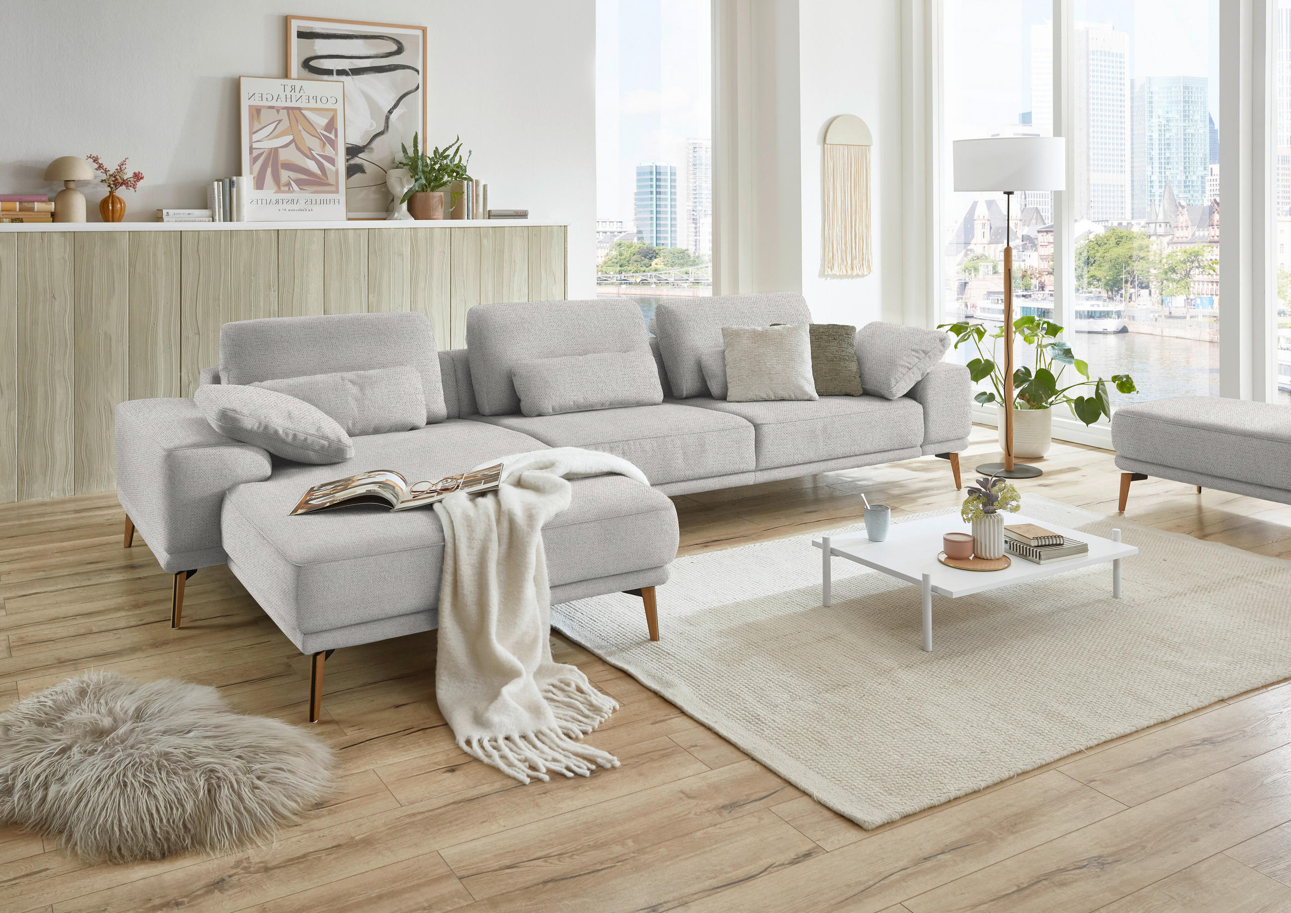 ECKSOFA in Flachgewebe Ecru  - Wildeiche/Ecru, Design, Holz/Textil (193/334cm) - Niels Andersson