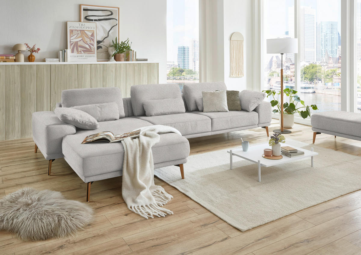 ECKSOFA in Flachgewebe Ecru  - Wildeiche/Ecru, Design, Holz/Textil (193/334cm) - Niels Andersson