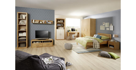TV-ELEMENT Eiche massiv Eichefarben - Eichefarben/Grau, KONVENTIONELL, Holz/Metall (130/45/42cm) - Linea Natura