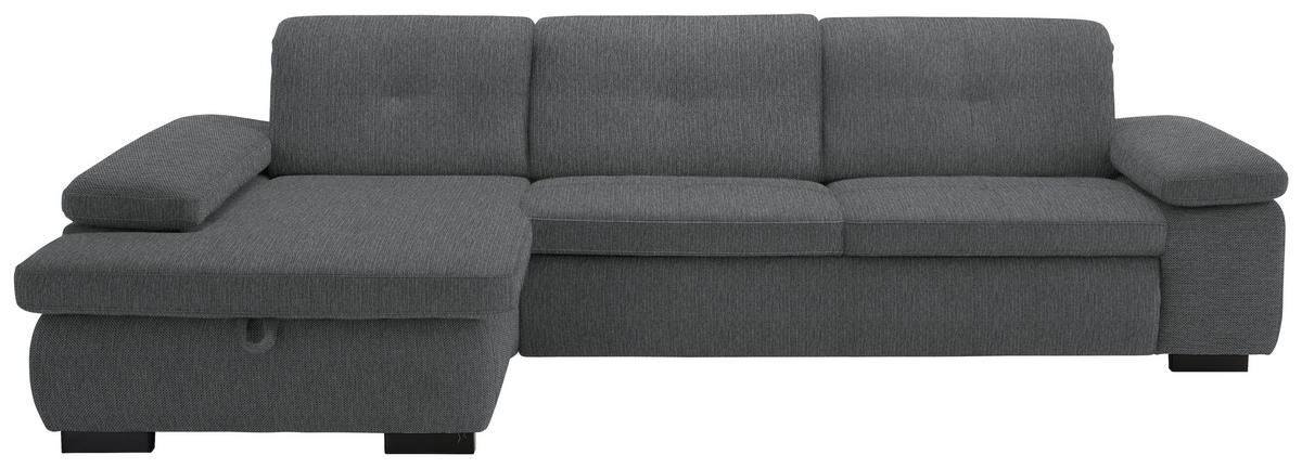 ECKSOFA in Flachgewebe Graubraun  - Graubraun/Schwarz, Design, Textil/Metall (174/297cm) - Beldomo Style