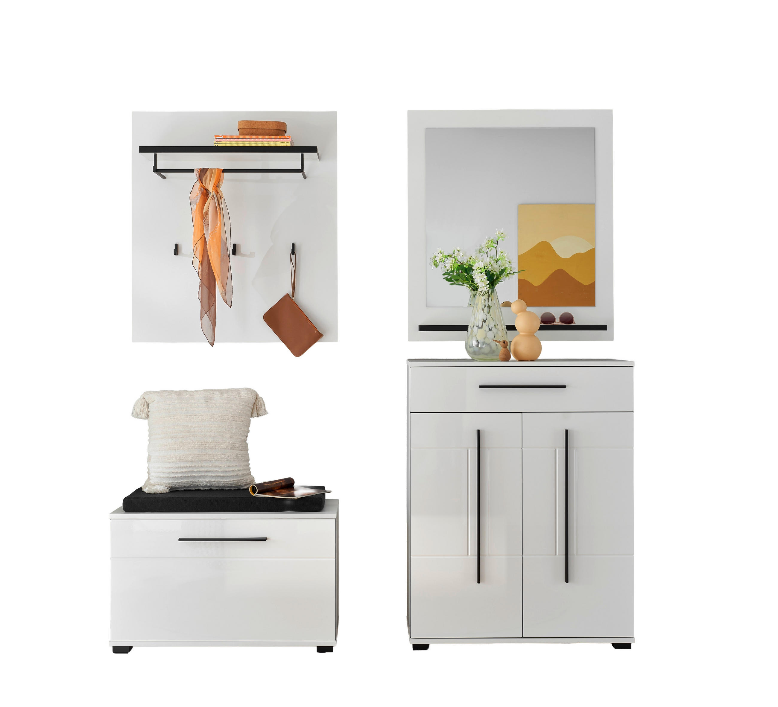 GARDEROBE 5-teilig  in 170/200/39 cm  - Weiß Hochglanz/Weiß, MODERN, Holzwerkstoff (170/200/39cm) - MID.YOU