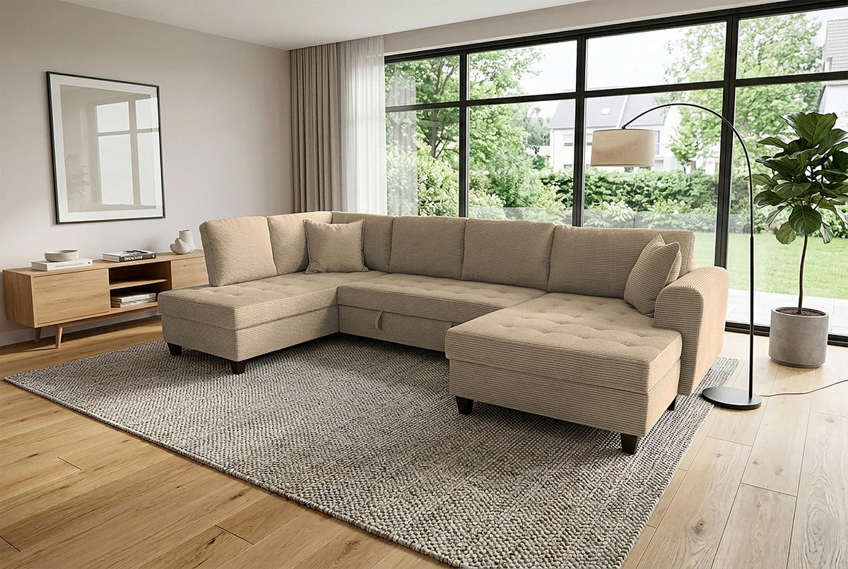 WOHNLANDSCHAFT MORITZ Karamell Cord  - Karamell, Trend, Textil (178/324/155cm) - P & B