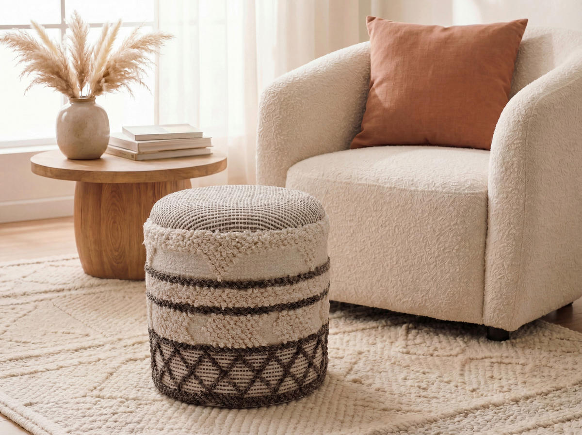 HOCKER Textil Beige  - Beige, Design, Textil (40/45/40cm) - Livetastic
