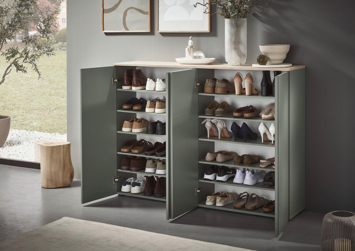 SCHUHSCHRANK 158,2/113,2/34 cm  - Eichefarben/Schwarz, Design, Holzwerkstoff/Kunststoff (158,2/113,2/34cm) - Voleo