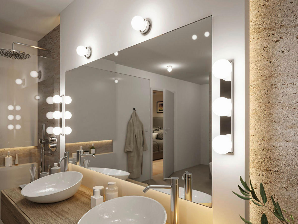 BADEZIMMER-DECKENLEUCHTE Gove 8,0/10,6 cm   - Chromfarben/Weiß, Basics, Glas/Metall (8,0/10,6cm) - Paulmann