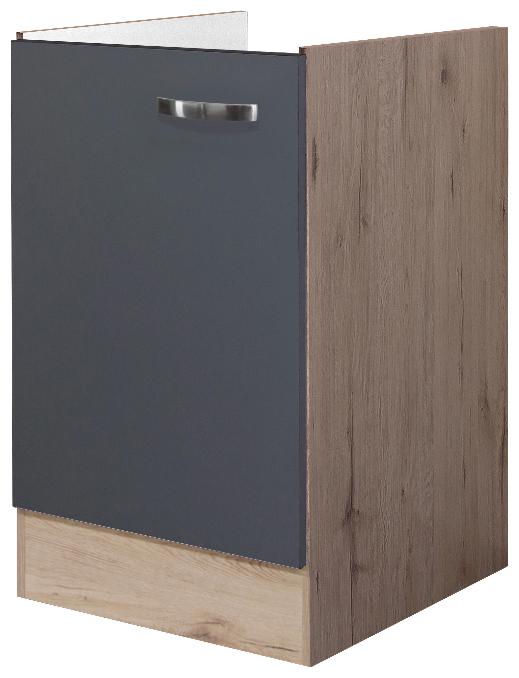 FlexWell Küchenunterschrank Eiche San Remo, Dunkelgrau 50x82x57 cm