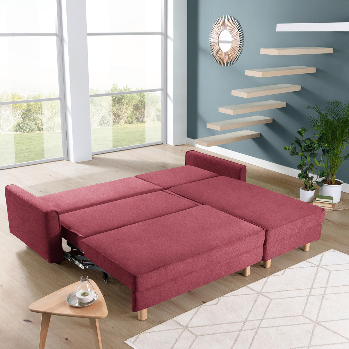 ECKSOFA in Chenille Bordeaux  237/170 cm  - Eichefarben/Bordeaux, KONVENTIONELL, Holz/Textil (237/170cm) - Sedda