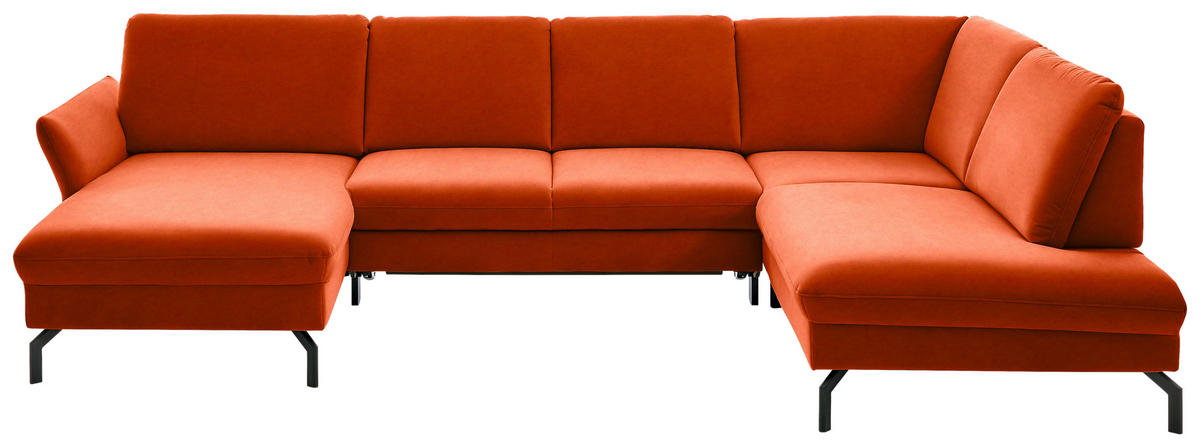 WOHNLANDSCHAFT in Velours Orange  - Schwarz/Orange, Design, Textil/Metall (179/335/220cm) - Beldomo System