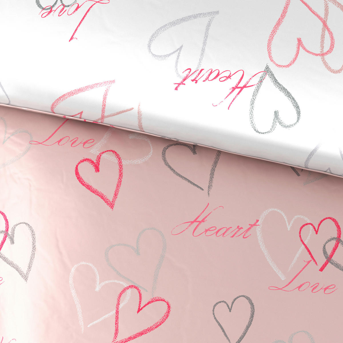 POSTELJINA SA DVA LICA HEART 140/200 cm saten ružičasta  - ružičasta, Trendi, tekstil (140/200cm) - Esposa