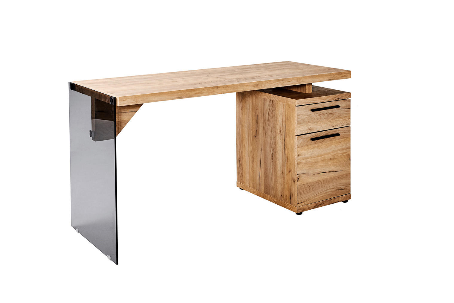 SCHREIBTISCH 141,8/74/55 cm  in Eichefarben  - Eichefarben/Transparent, Design, Glas/Holzwerkstoff (141,8/74/55cm)
