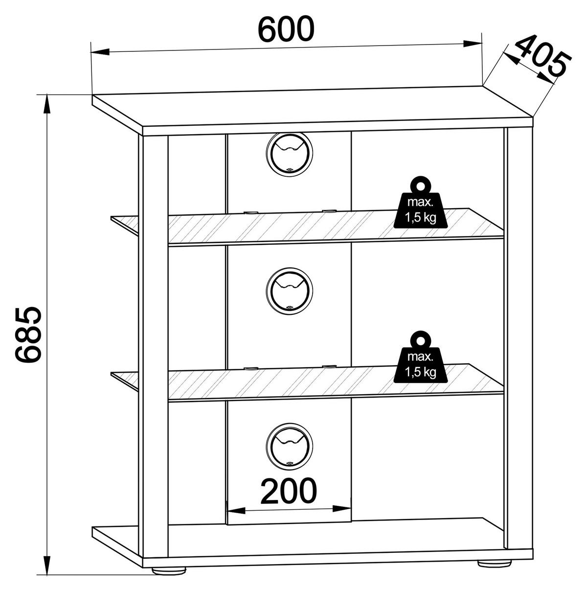 TV-RACK - Schwarz, Basics, Holzwerkstoff/Kunststoff (60/70/41cm) - MID.YOU