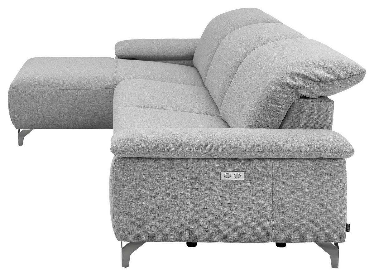 ECKSOFA Hellgrau Flachgewebe Rücken echt  - Chromfarben/Hellgrau, Design, Textil/Metall (180/280cm) - Musterring