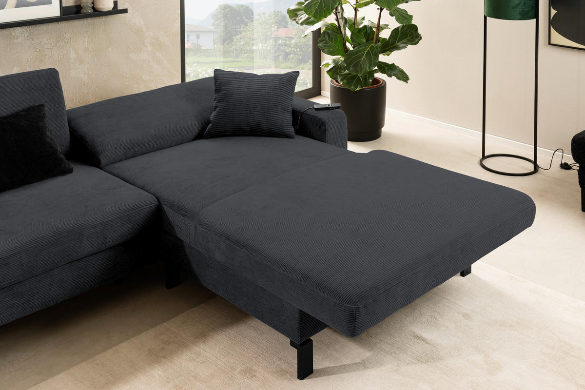 ECKSOFA in Cord Anthrazit  - Anthrazit/Schwarz, Design, Textil/Metall (298/185cm) - Pure Home Lifestyle